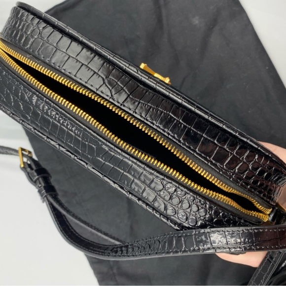 Saint Laurent Lou Croc Embossed Black Leather Bag with Dust Bag - Picture 8 of 9